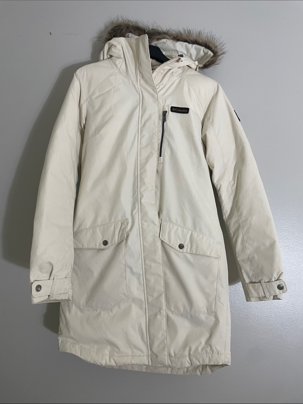 Columbia Ivory Long Faux-Fur Hood Parka